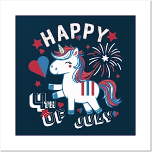 Happy 4th of July With Funny Unicorn Posters and Art